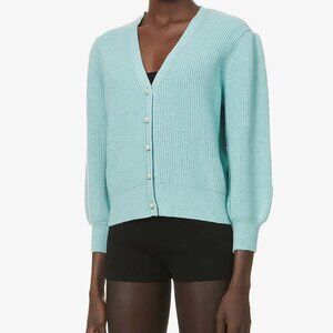 Maje Feaux-Pearl Button Knitted Celadon Cardigan